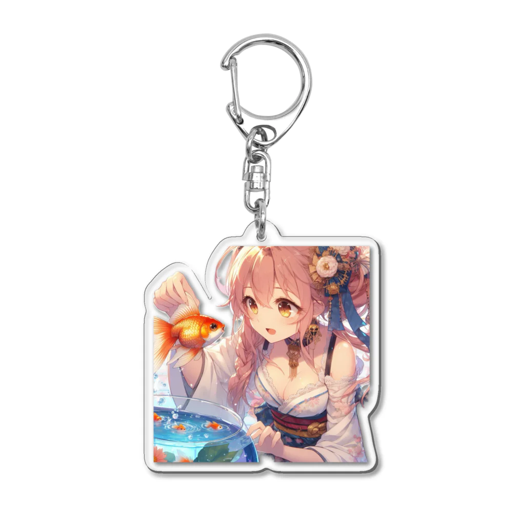 推しの美少女とアイドルの金魚と浴衣姿の女の子 Acrylic Key Chain