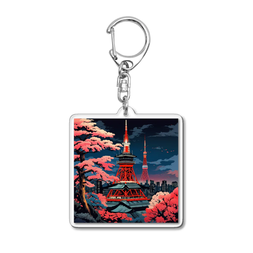 日本の風景 COOL JAPANの日本の風景　東京タワー、Jpanese scenery Tokyo Tower アクリルキーホルダー