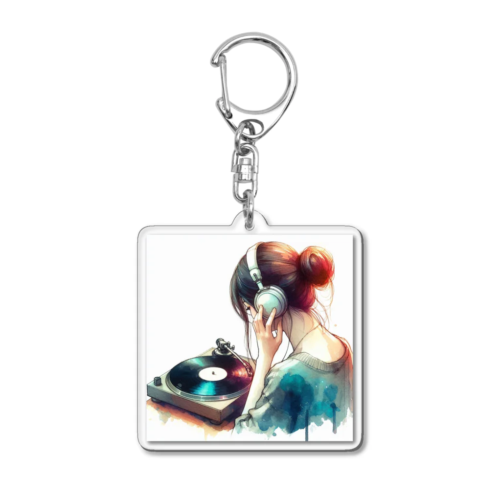 音楽ルー106のレコードと女性 Acrylic Key Chain