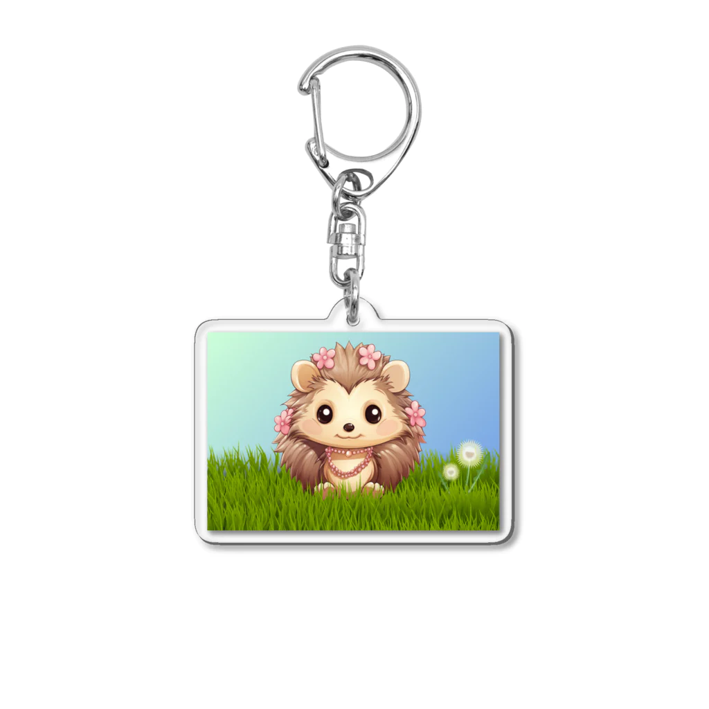 Vasetti_pressの草の中に座っているハリネズミ Acrylic Key Chain