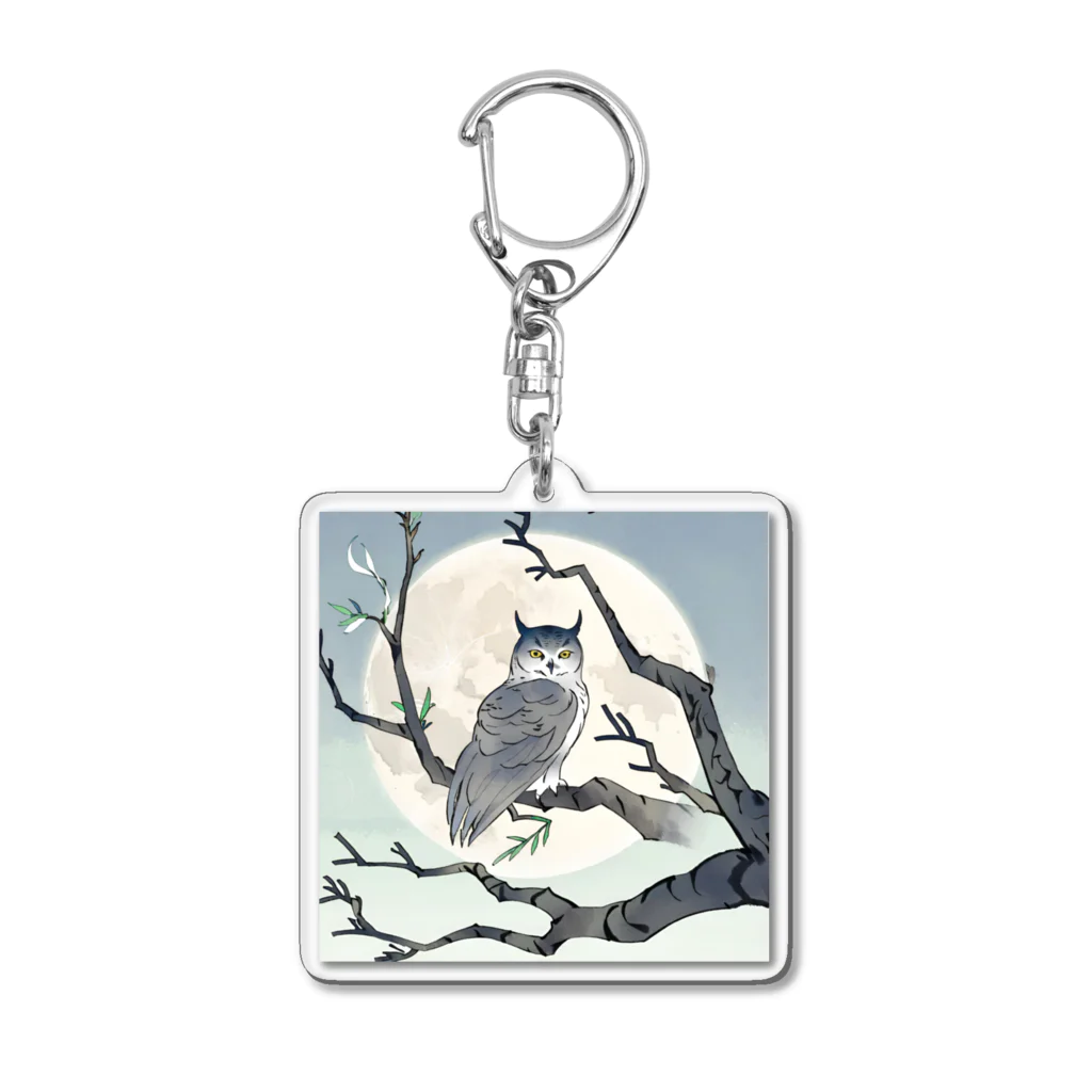 bigbamboofamilyの月に照らされた梟 Acrylic Key Chain