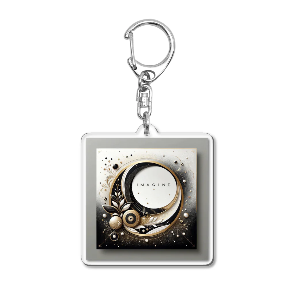 Black_White_Goldのフラワーリング Acrylic Key Chain