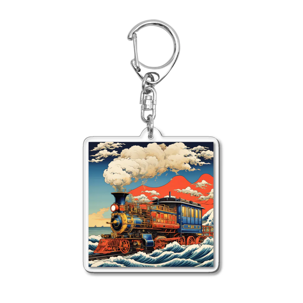 日本の風景 COOL JAPANの日本の風景:SL 蒸気機関車、Japanese senery:SL Steam locomotive Acrylic Key Chain