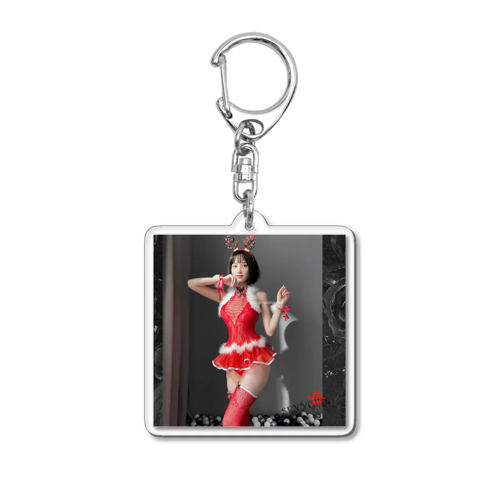 japanshopeesのWomen Femme Ruffle Hollow Out Teddy Bodysuit Bows Stocking Red Christmas Victorias Secret Acrylic Key Chain