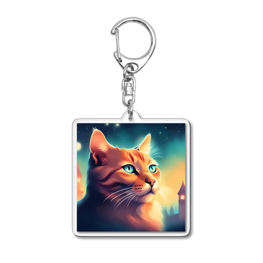 ロマンティックの何かを眺める猫のグッズ Acrylic Key Chain