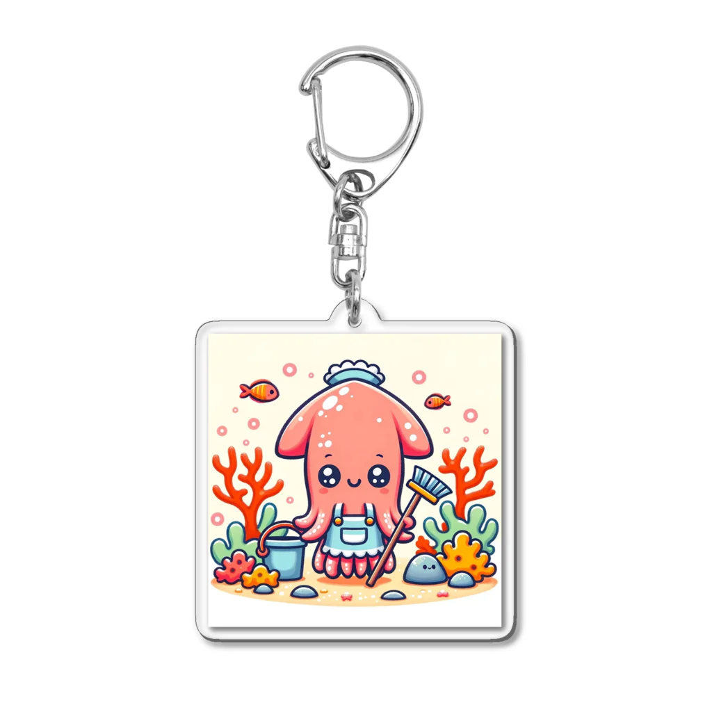 げんきいっぱいのイカ清掃 Acrylic Key Chain