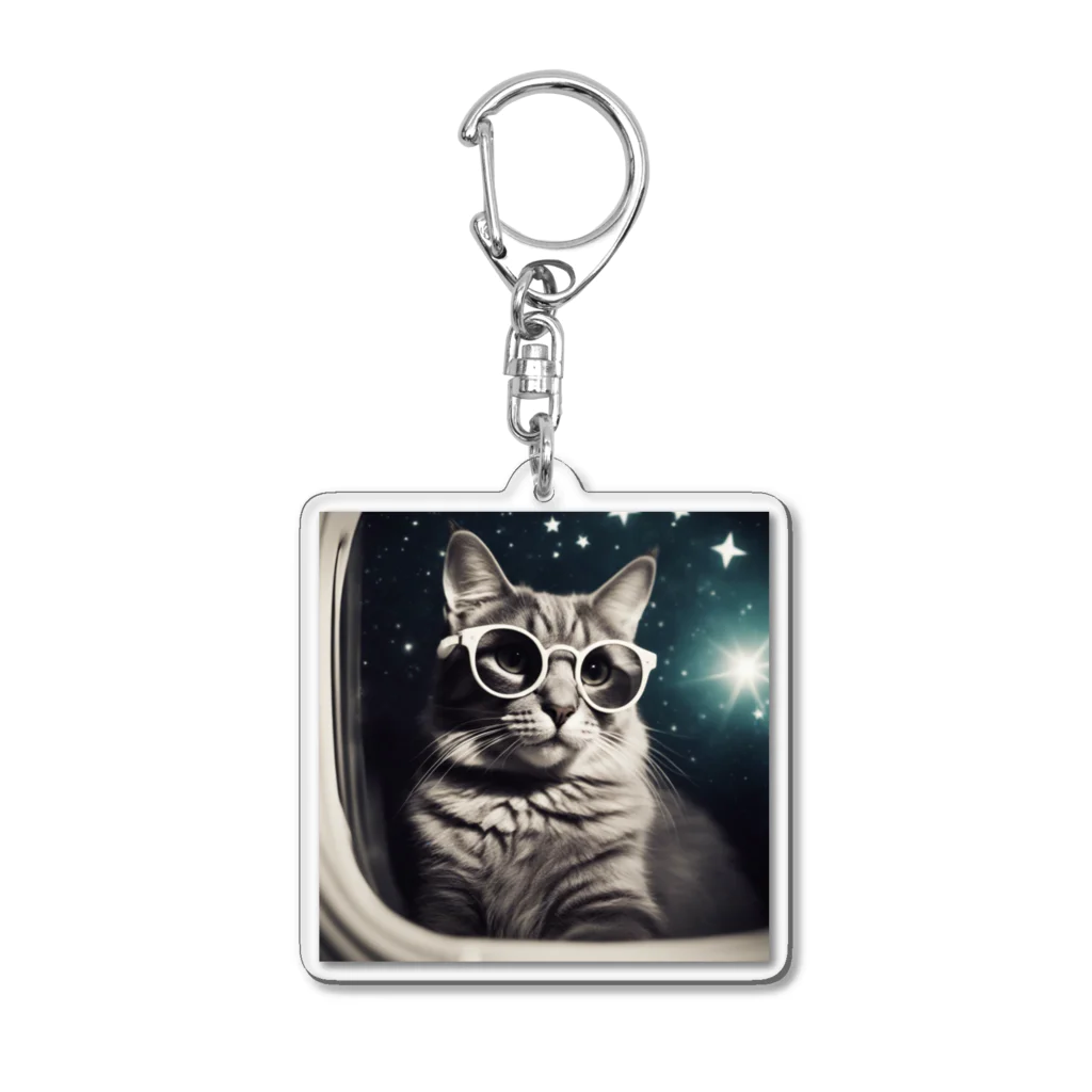 宇宙屋さんの宇宙旅サングラスねこ Acrylic Key Chain