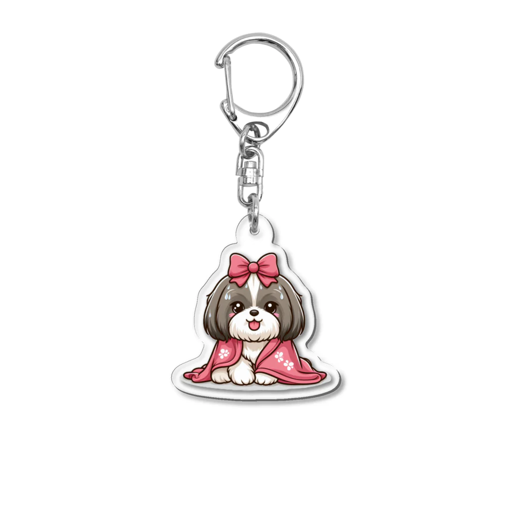 ワンコとにゃんちゃんズの毛布にくるまるシーズー Acrylic Key Chain