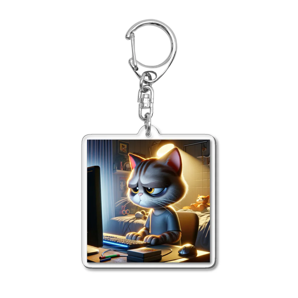 ARIES-TEREAの仕事中のかわいい猫 Acrylic Key Chain