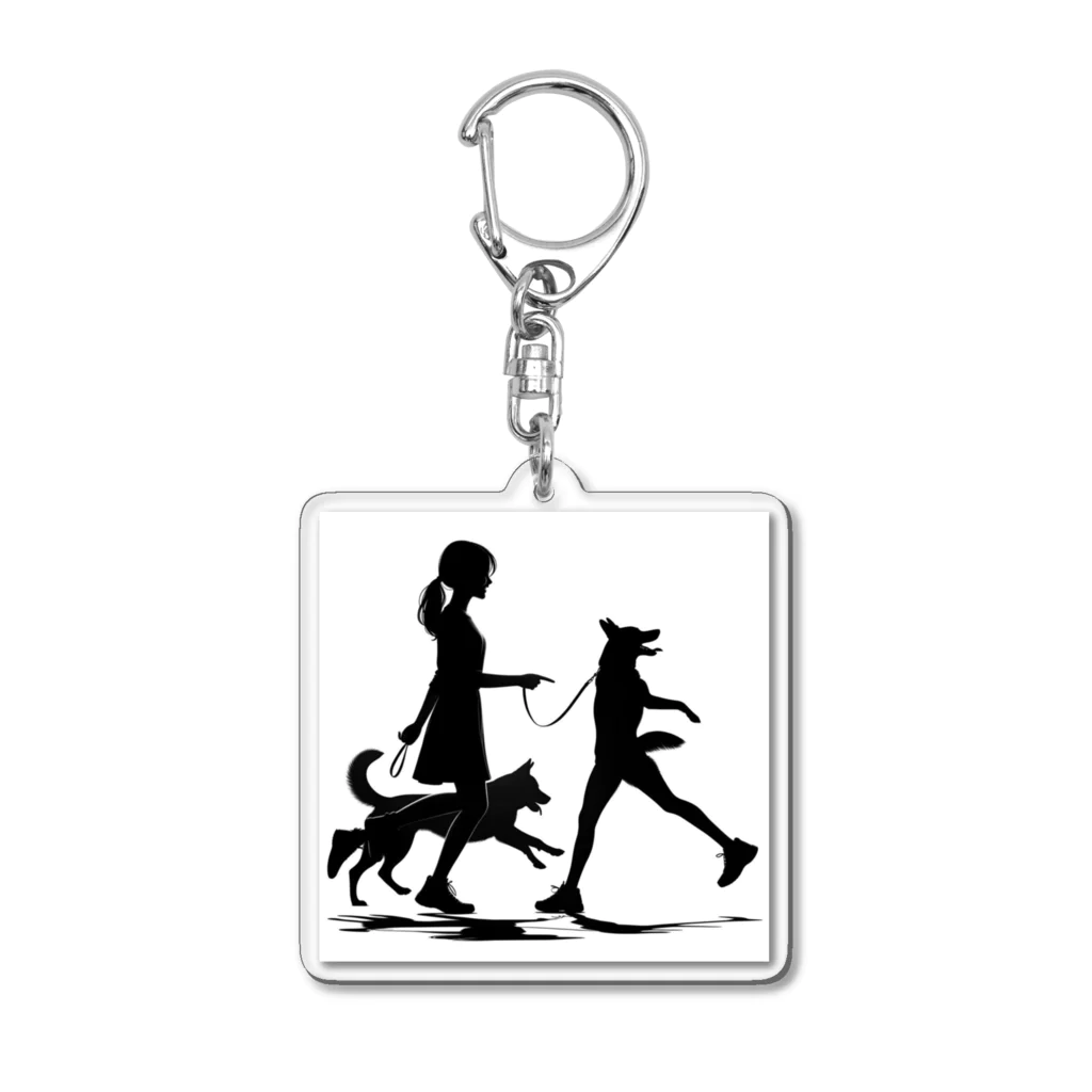 AI間違い探しの犬を散歩する女の子のシルエット Acrylic Key Chain