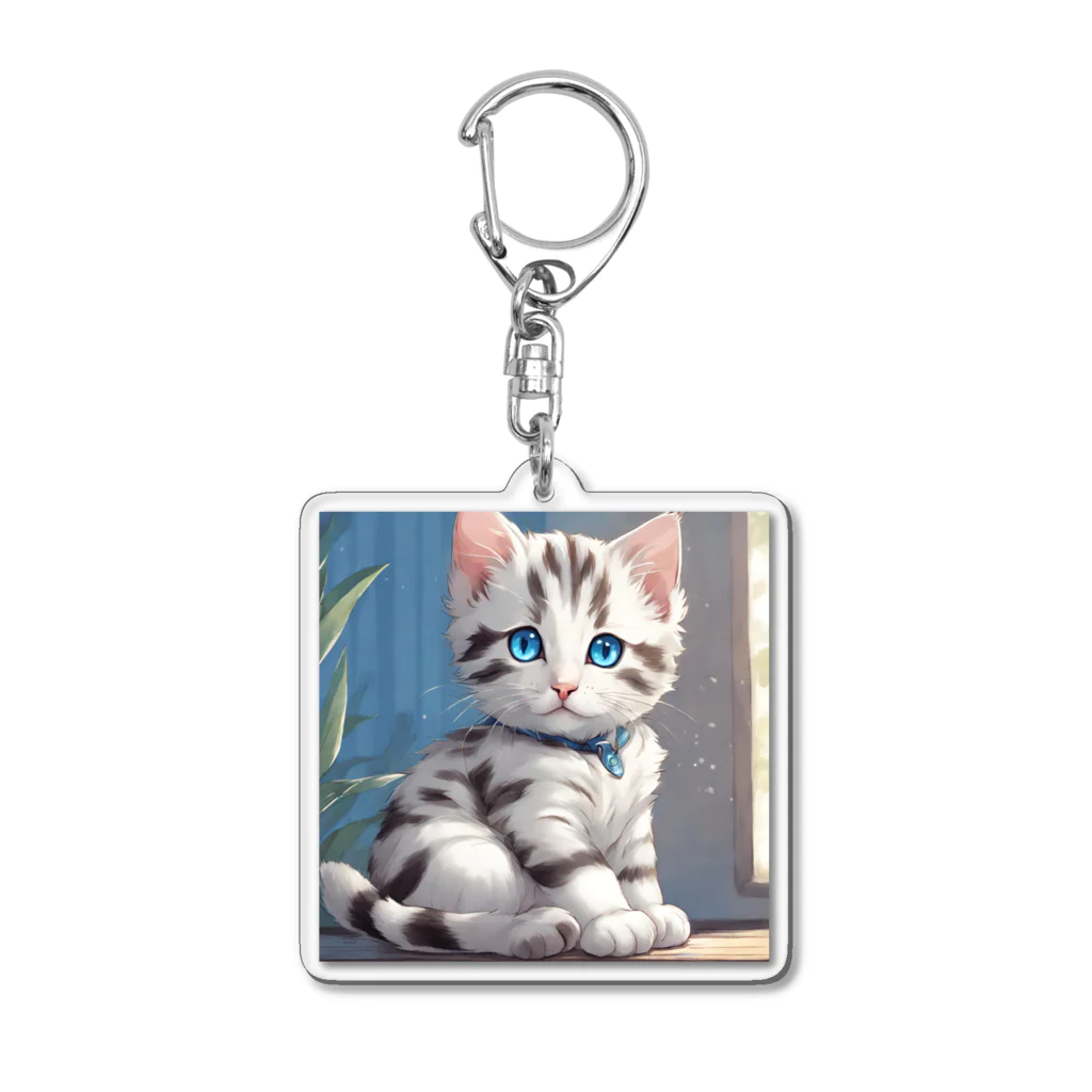 yoiyononakaの虎縞白猫のまなざし04 Acrylic Key Chain