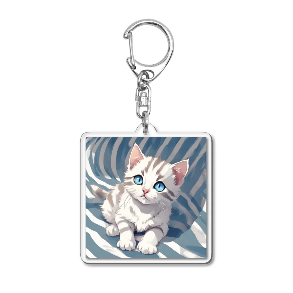 yoiyononakaの虎縞白猫のまなざし06 Acrylic Key Chain