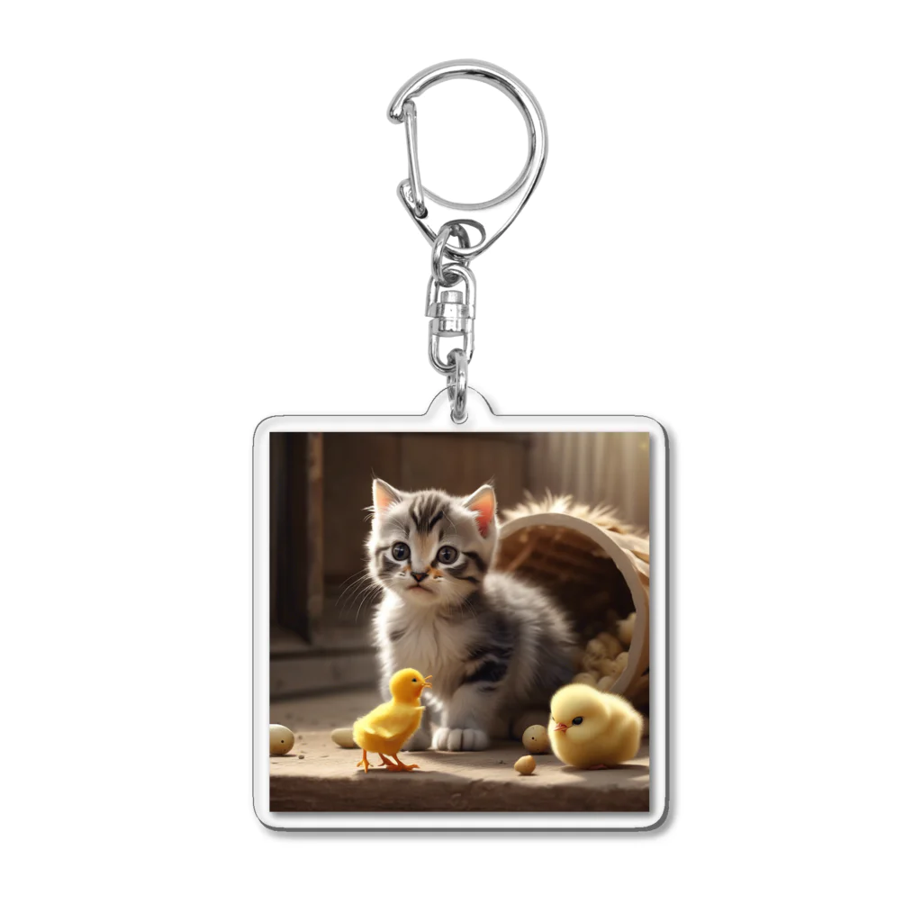 だんのんの可愛いヒヨコと猫ママ Acrylic Key Chain