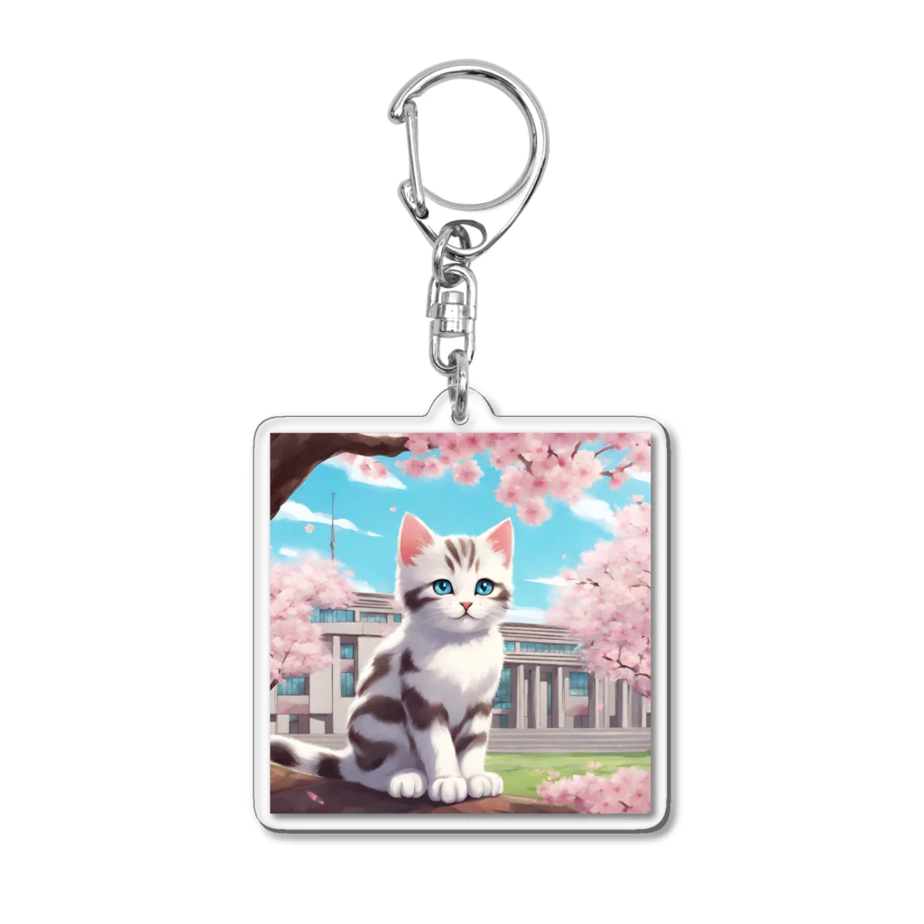yoiyononakaの春と桜と虎縞白猫10 Acrylic Key Chain