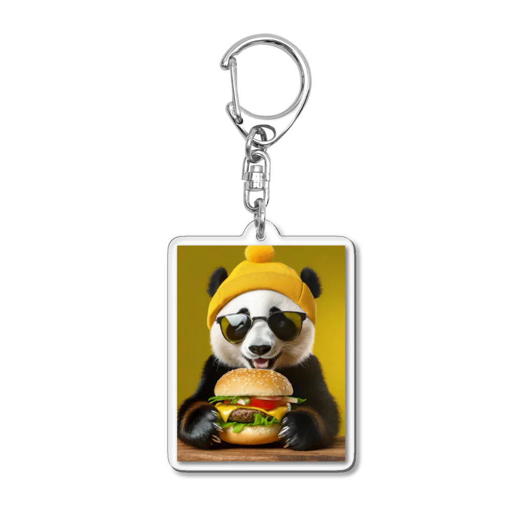 Colorful Canvasのハンバーガーを食べるパンダ Acrylic Key Chain