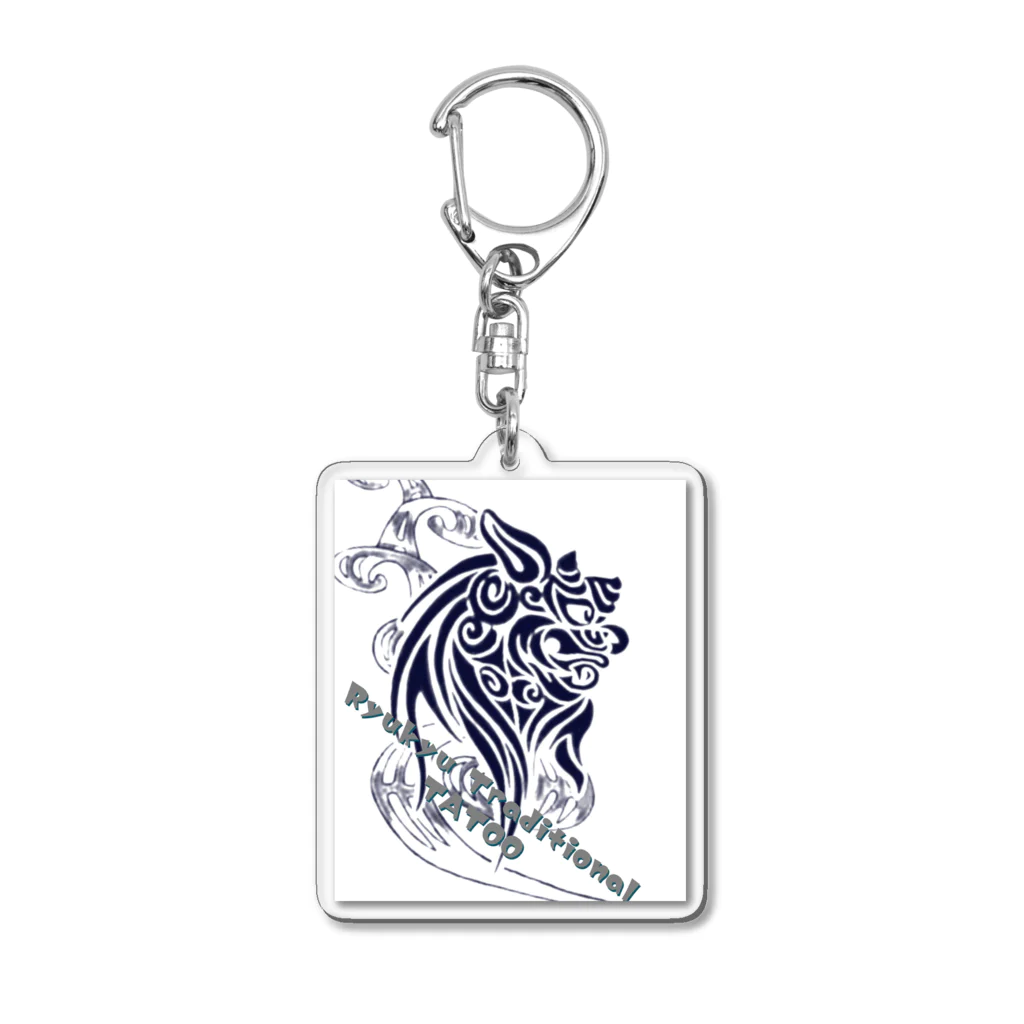 Licca's LickのRyukyu traditional シーサー(絣柄　波) Acrylic Key Chain