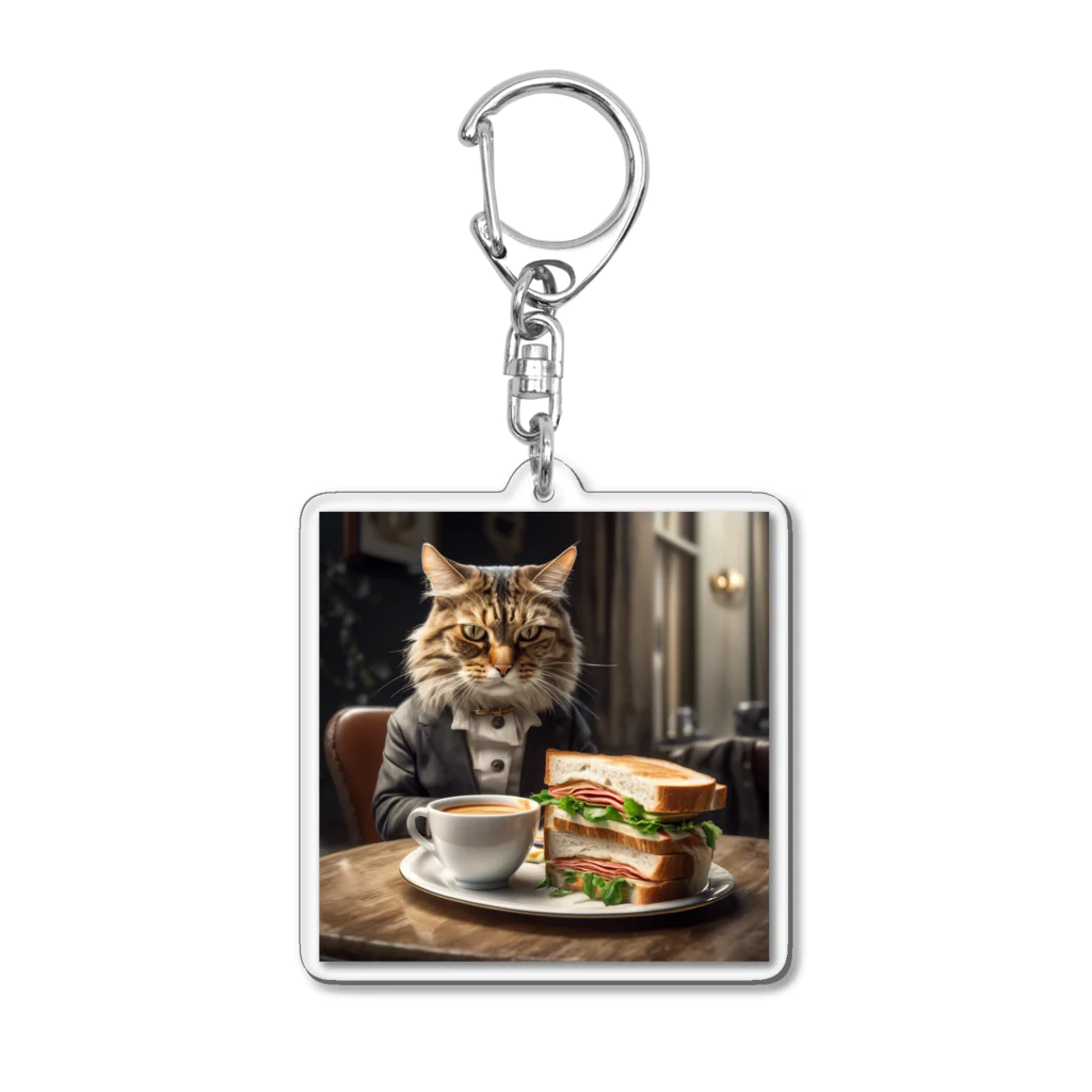 だんのんのサンドイッチでランチする猫 Acrylic Key Chain