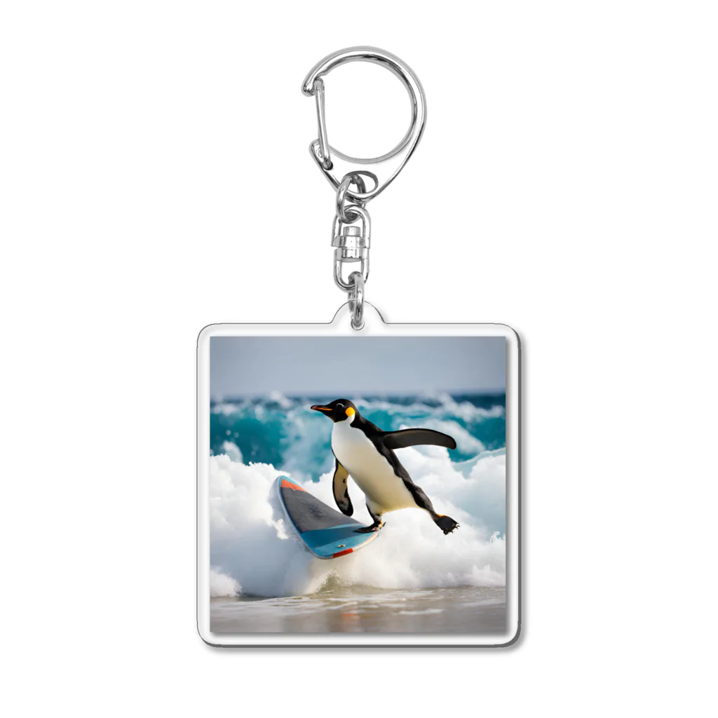 hakumenhonのサーフィンするペンギン Acrylic Key Chain