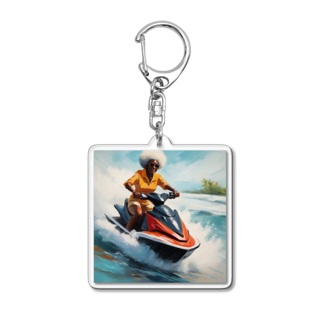 qloのジェットスキー乗り乗りグランマ Acrylic Key Chain