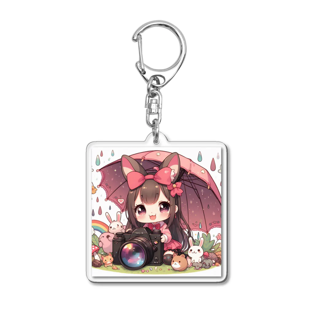 かるるんショップのカメラと傘とうさ耳少女とシリーズ Acrylic Key Chain