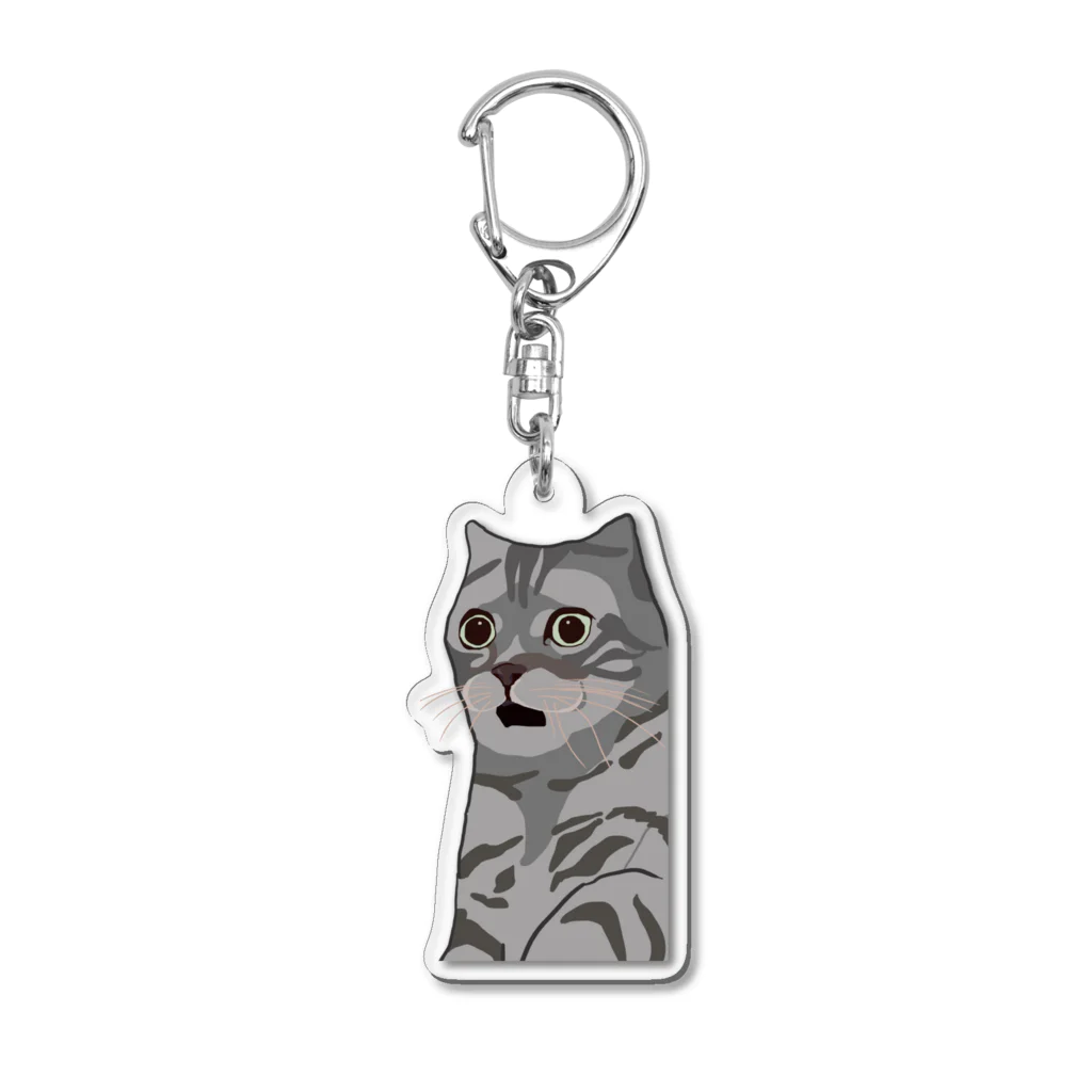 手書きイラストで猫ミームの困惑する猫 Acrylic Key Chain