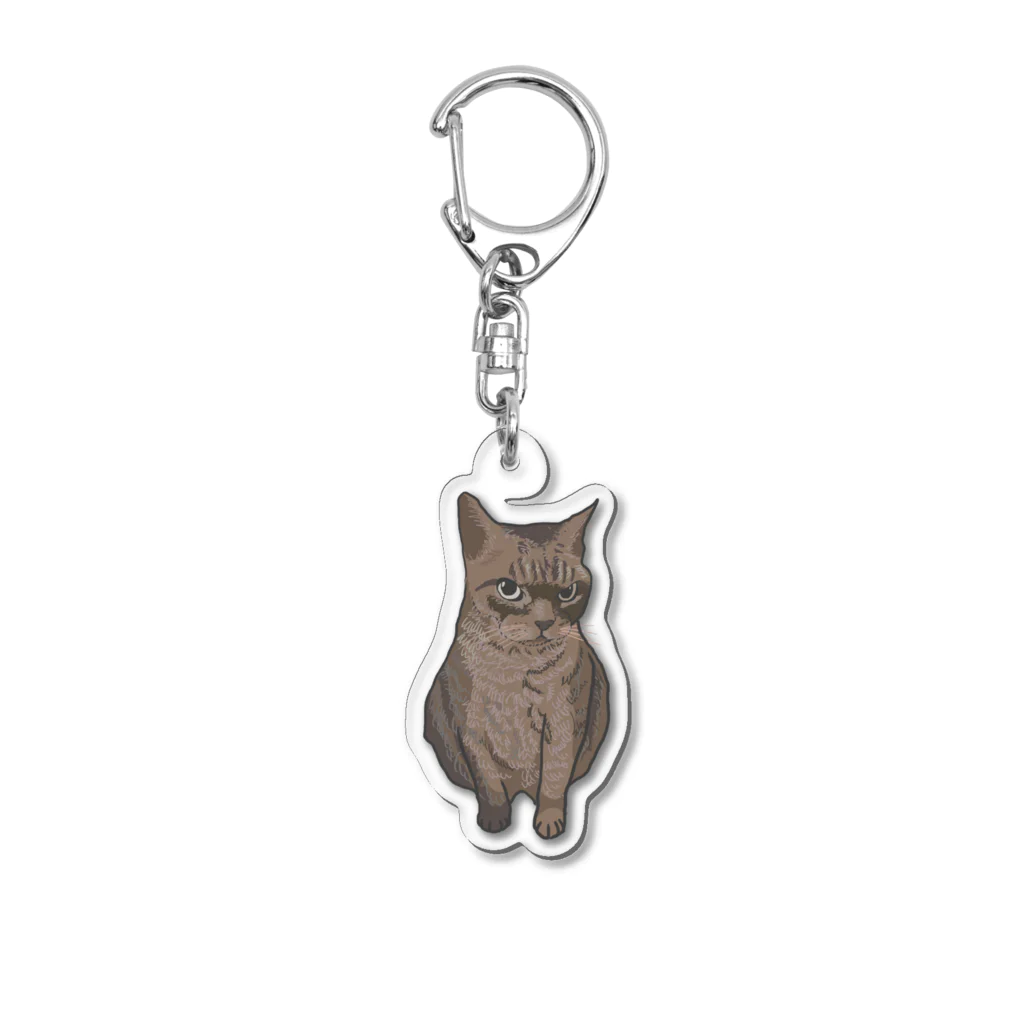 手書きイラストで猫ミームの怪しむ猫 Acrylic Key Chain