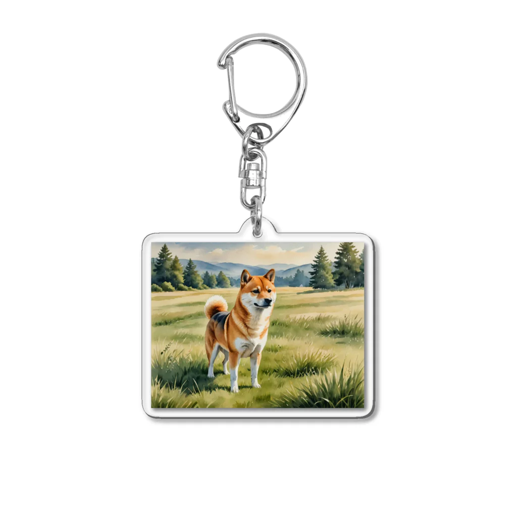 Animal Illustration shopの柴犬　Shiba Inu　水彩画風 アクリルキーホルダー