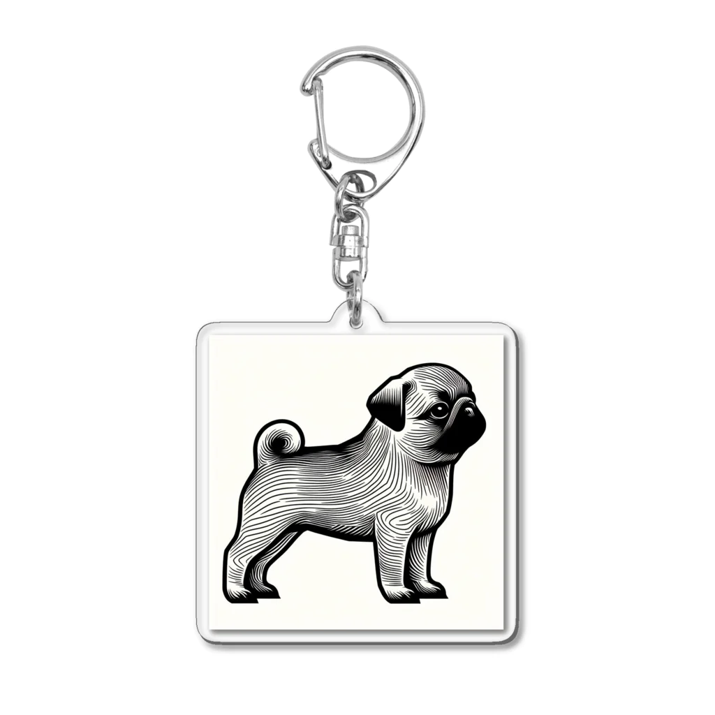 鼻ぺちゃ犬と和猫のイラストパグ Acrylic Key Chain