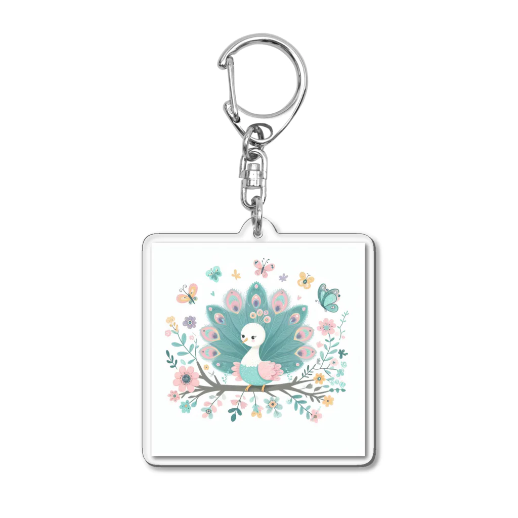 J-Peacockのカラフルな孔雀の幼鳥 Acrylic Key Chain