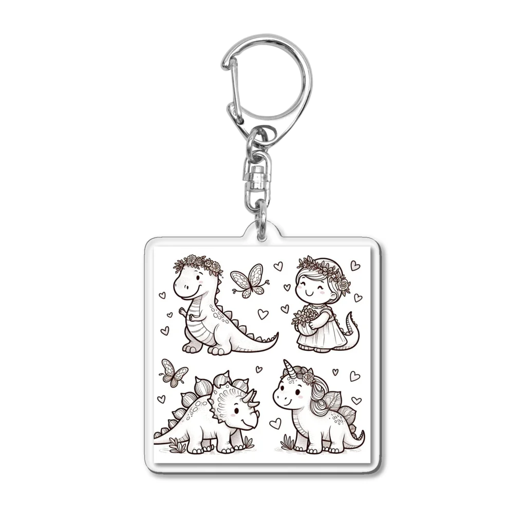 リトルスタイルズ　パパママ&子ども服の仲良し恐竜 Acrylic Key Chain