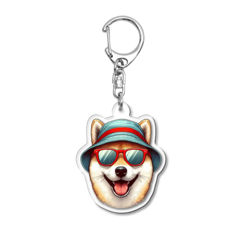 柴犬に囲まれたいのカラフルなバケハをかぶった柴犬 Acrylic Key Chain