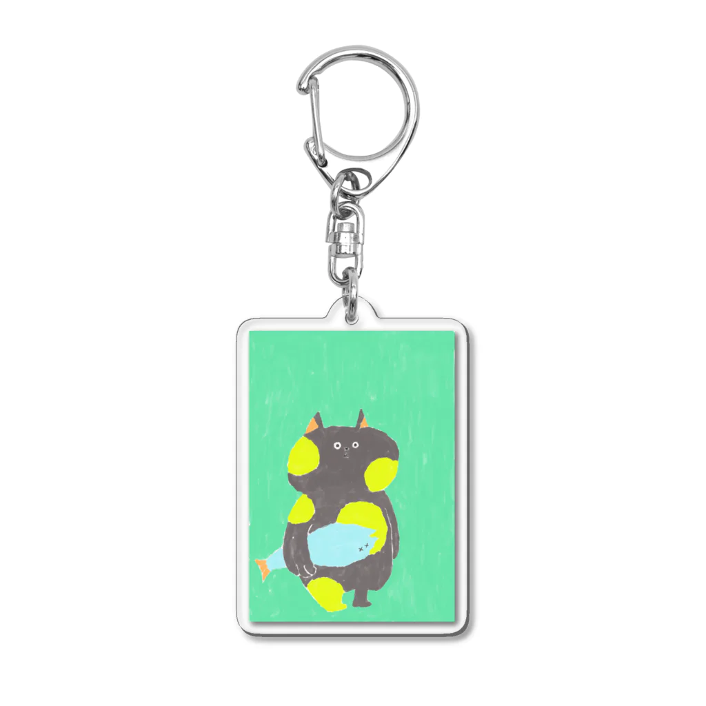 ミミック@油絵イラストレーターの魚をかかえるネコ Acrylic Key Chain