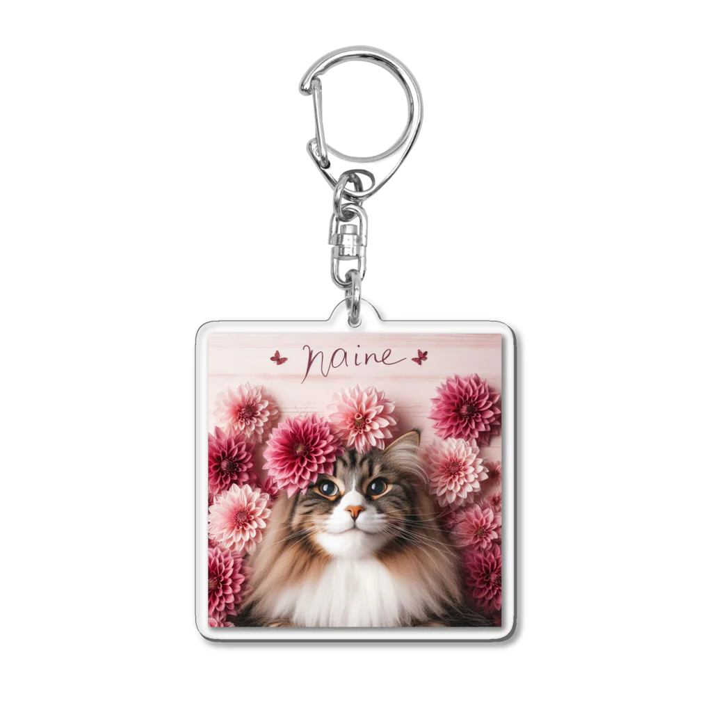 Y m @Y's shopの猫とダリア Acrylic Key Chain