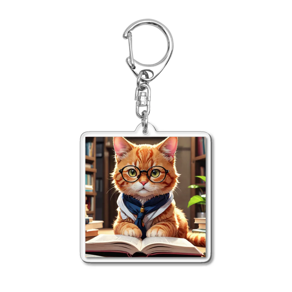 L Laurelの知的でかわいい猫が本に没頭中！ Acrylic Key Chain