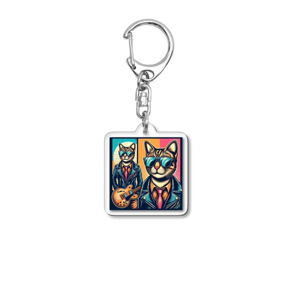 やる気0㌫のカッコつけ猫 Acrylic Key Chain