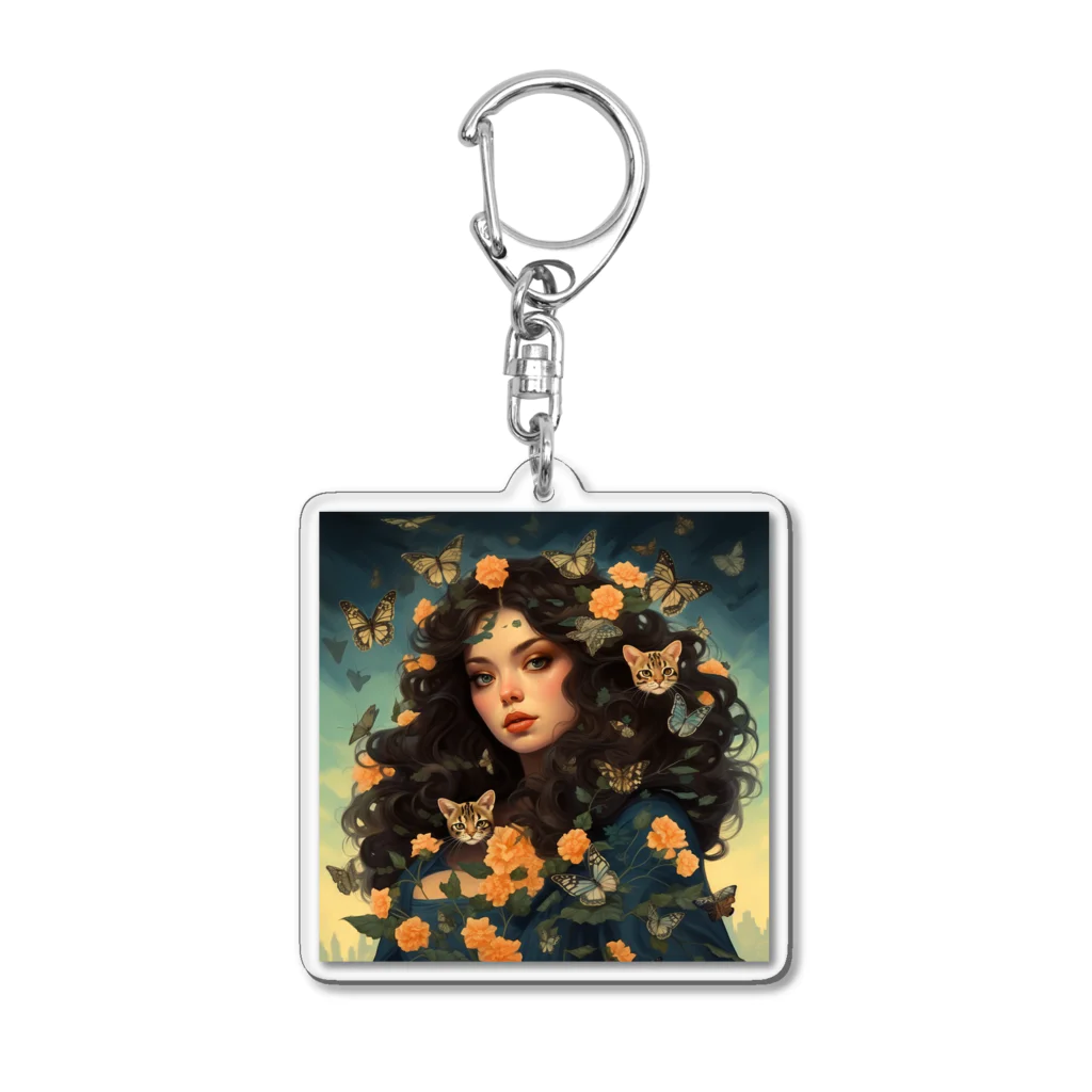 AQUAMETAVERSEの花と女と猫　なでしこ1478 Acrylic Key Chain