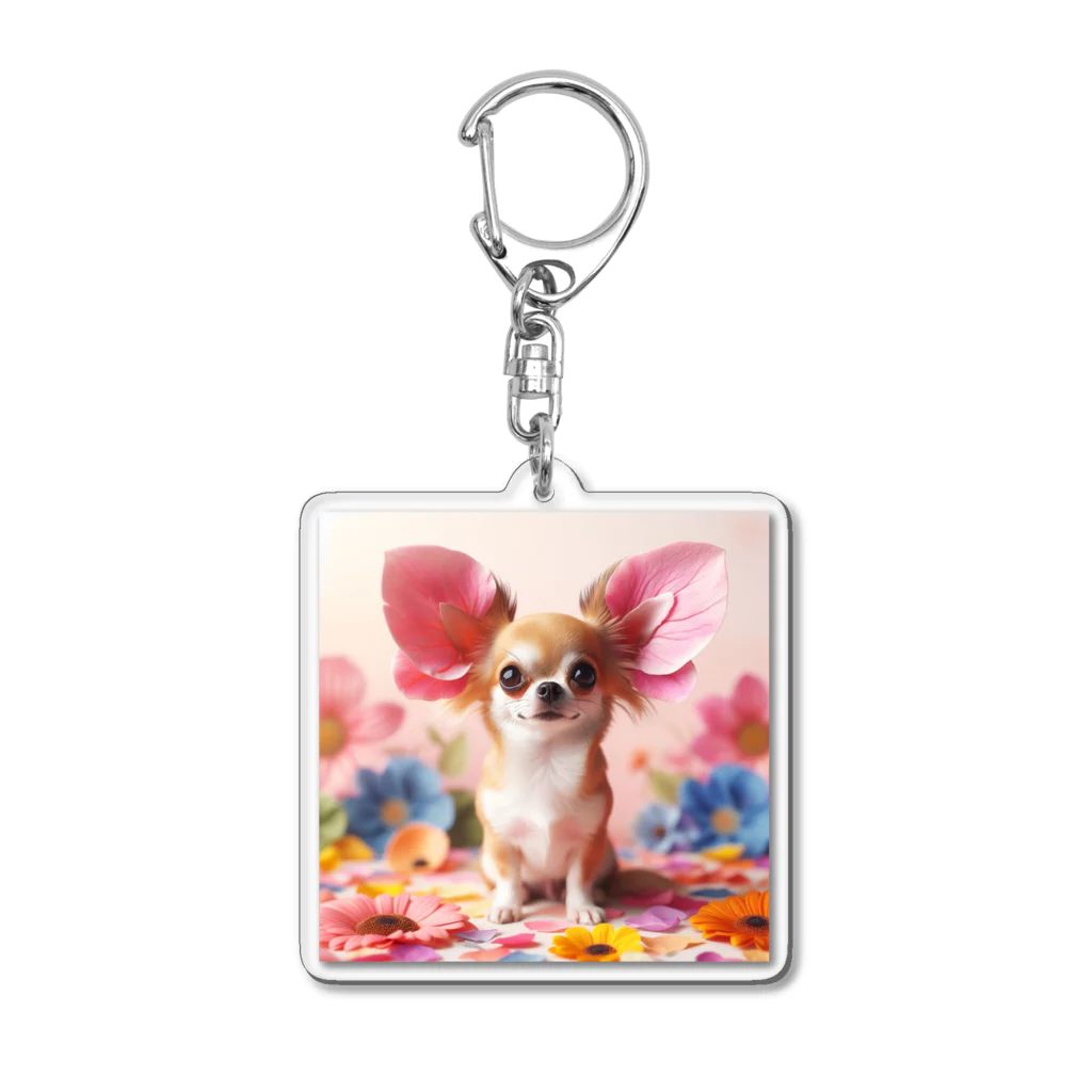 和み屋のふわふわお花のような愛らしいチワワがお目見え♪ Acrylic Key Chain