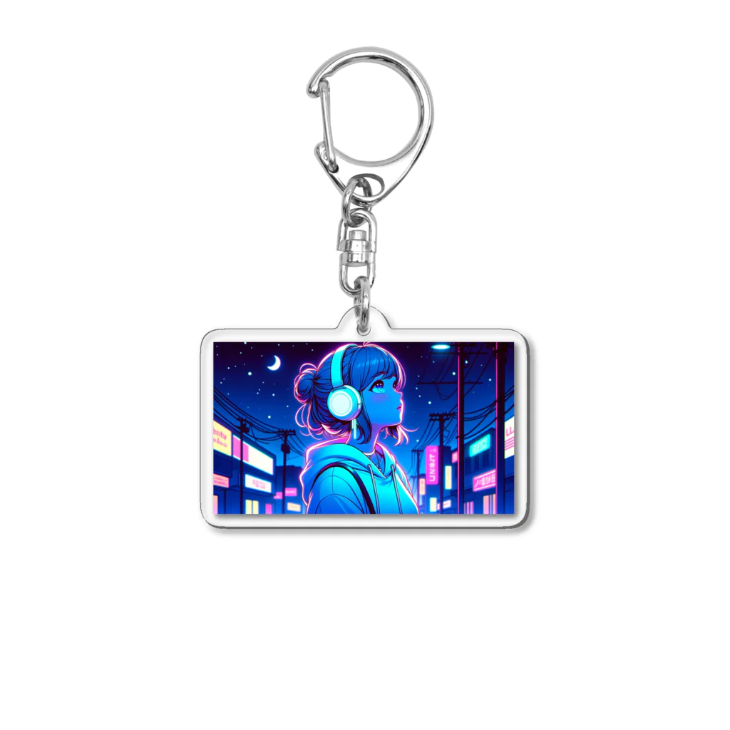 DesignColorsのネオンカラーな夜の少女 Acrylic Key Chain