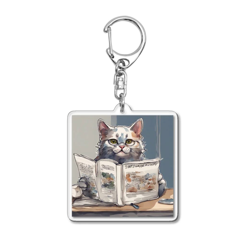 ローズの雑誌を読む猫 Acrylic Key Chain