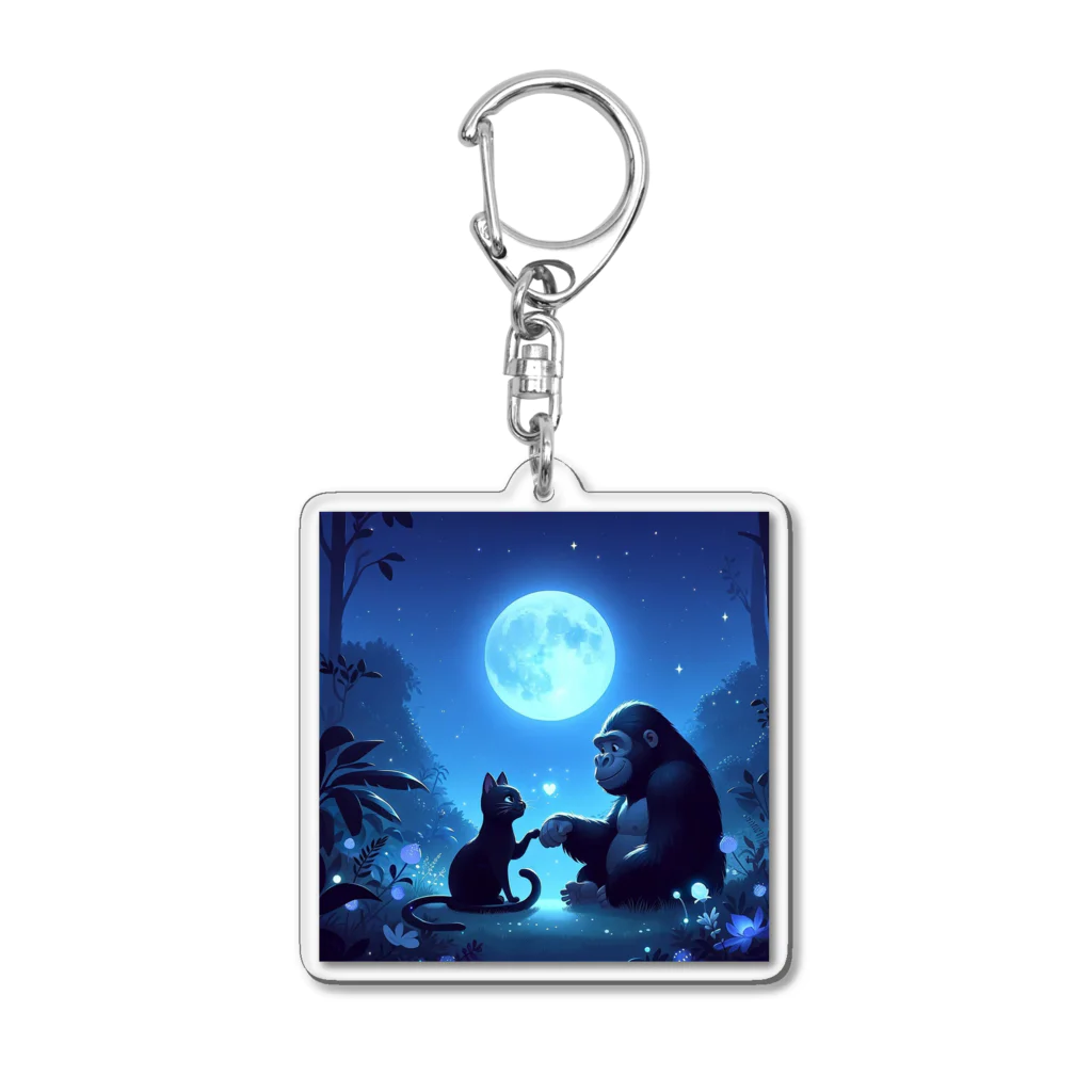 Super_Bluemoonの不思議な世界のゴリラと黒猫の友情🎵 Acrylic Key Chain