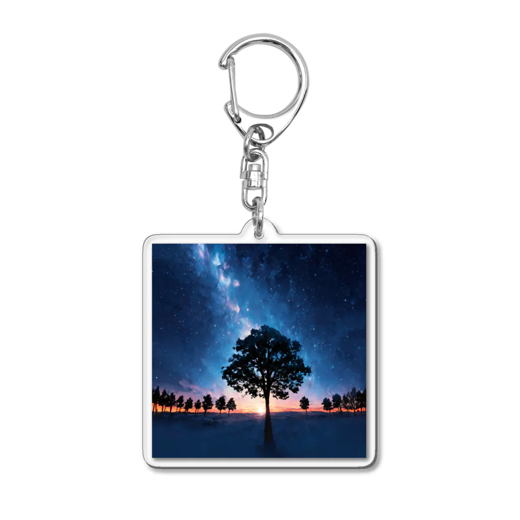 猫との風景の風景_星空と木 Acrylic Key Chain