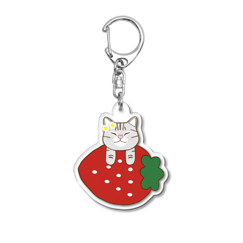 🐈AnimalsCanSpeak🐶の【おねむねこ】いちご乗り猫ちゃん（アメショー） Acrylic Key Chain