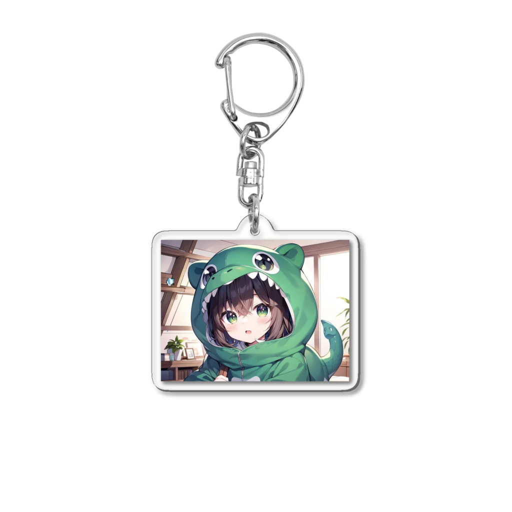 neko_28の恐竜の着ぐるみを着た女の子 Acrylic Key Chain