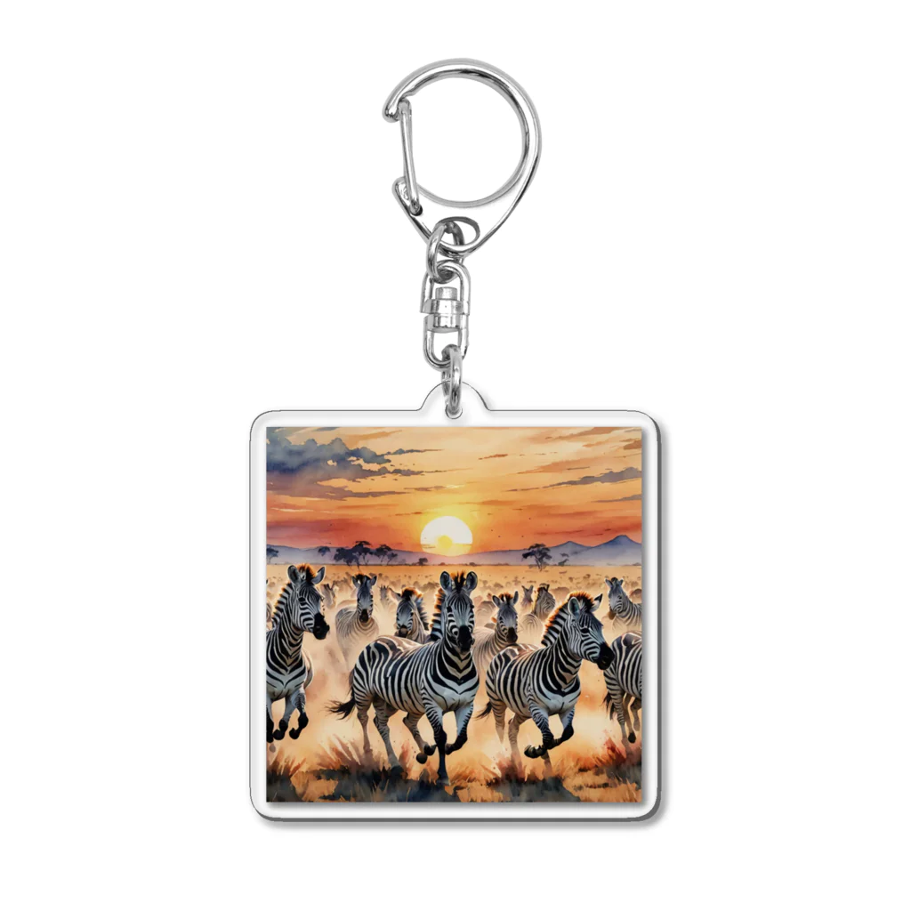 nigihayahiの夕焼けを走るシマウマ Acrylic Key Chain