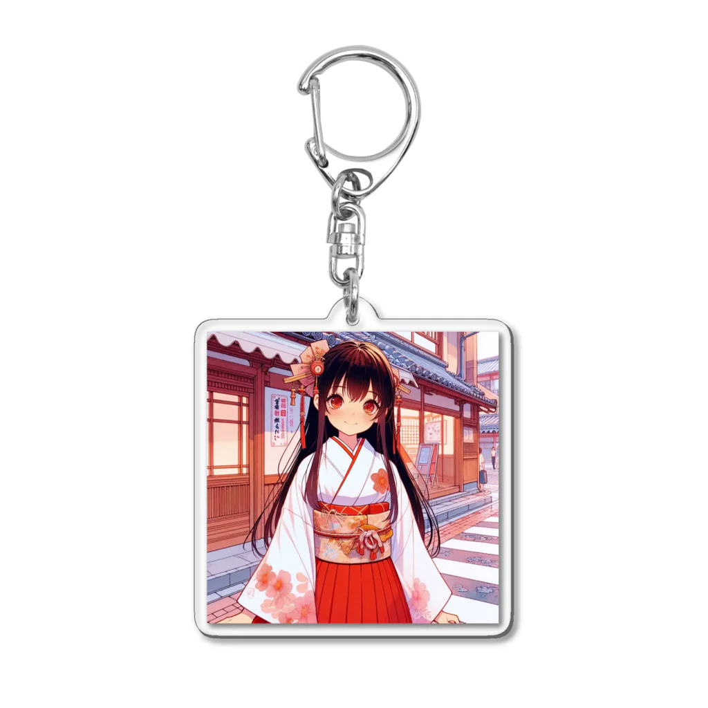 Cartoonのかわいい巫女さん Acrylic Key Chain