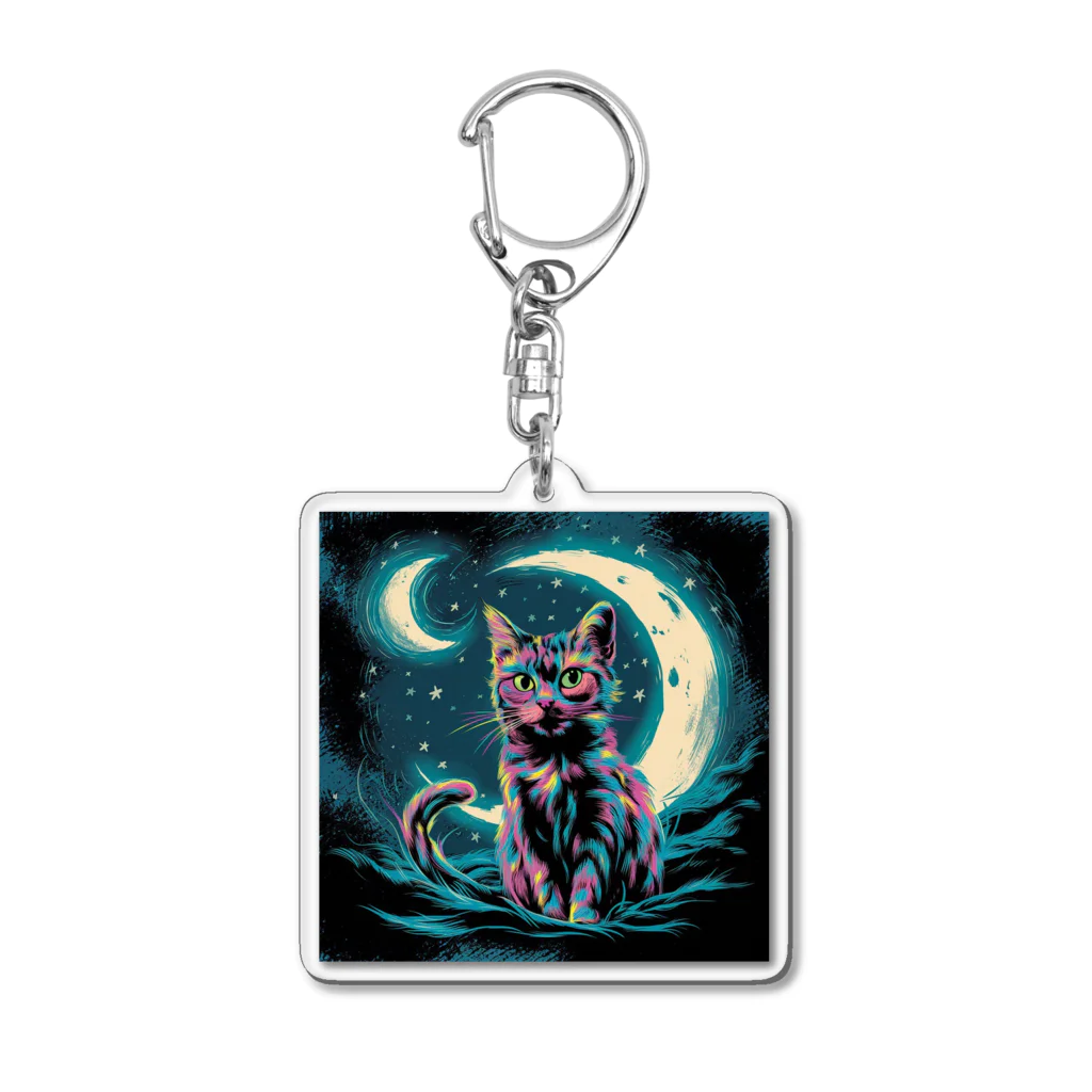 猫XショップX猫の月下の猫クン Acrylic Key Chain