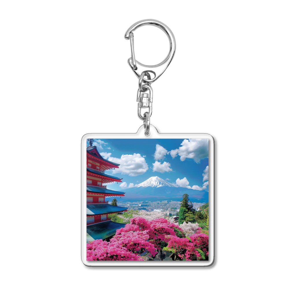 AQUAMETAVERSEの絶景な富士山ツツジ満開な季節 アメジスト2846 Acrylic Key Chain