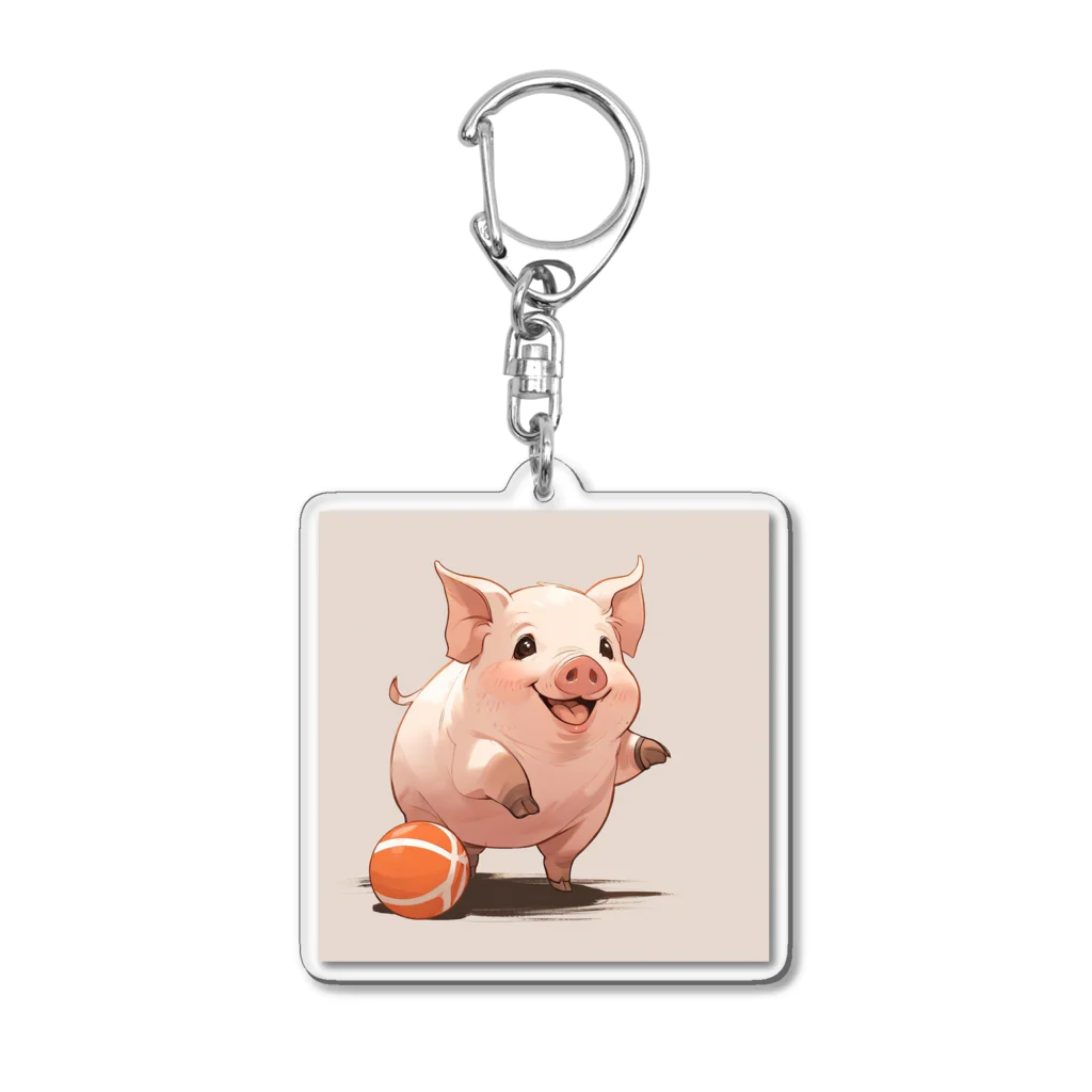 ganeshaのかわいいブタ遊びフェッチ Acrylic Key Chain