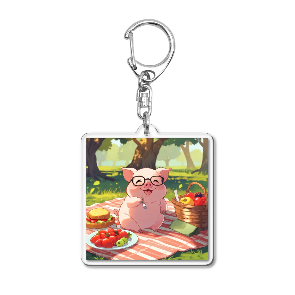 ganeshaのかわいい豚とピクニック Acrylic Key Chain