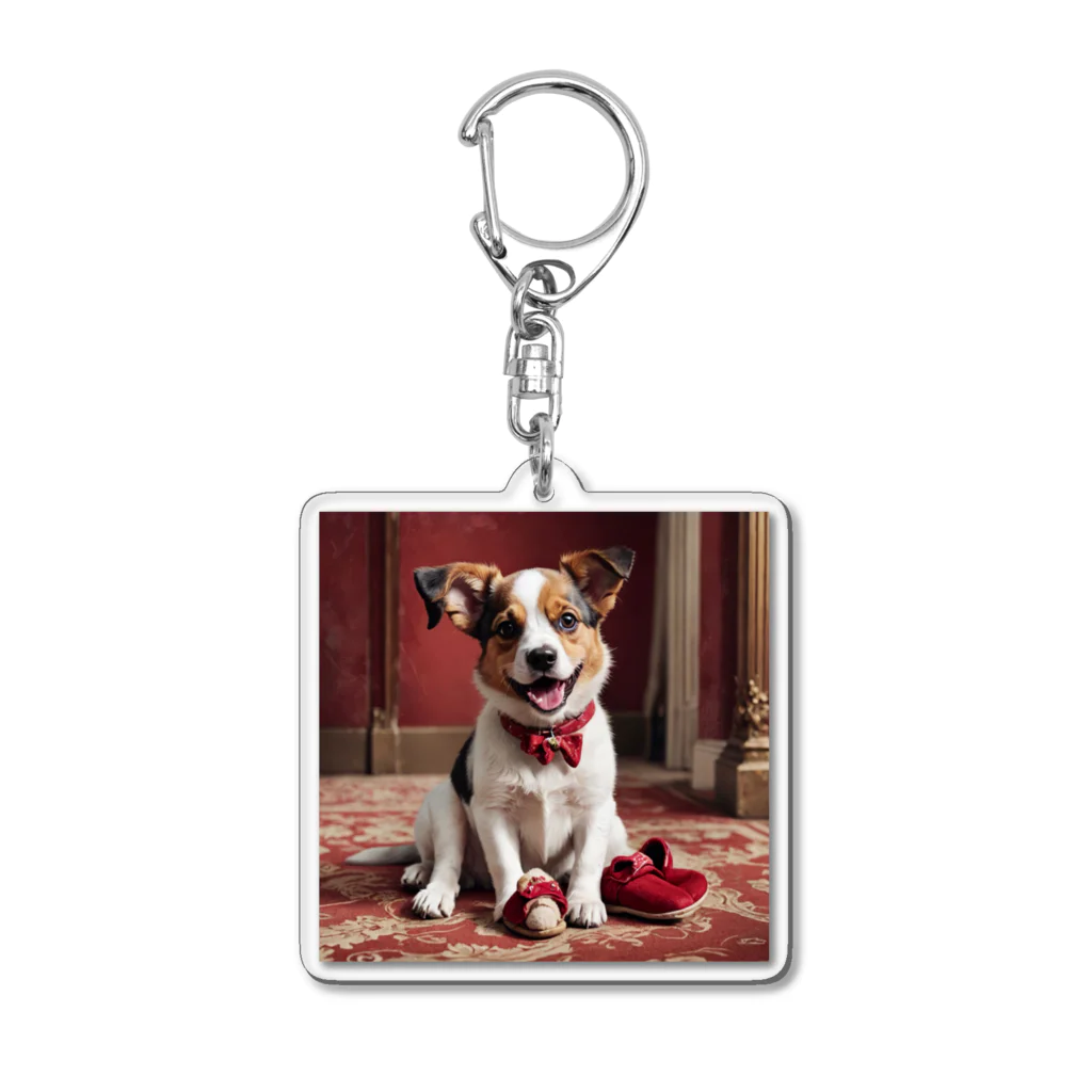 ワンニャンのスリッパを持ち出している犬 Acrylic Key Chain